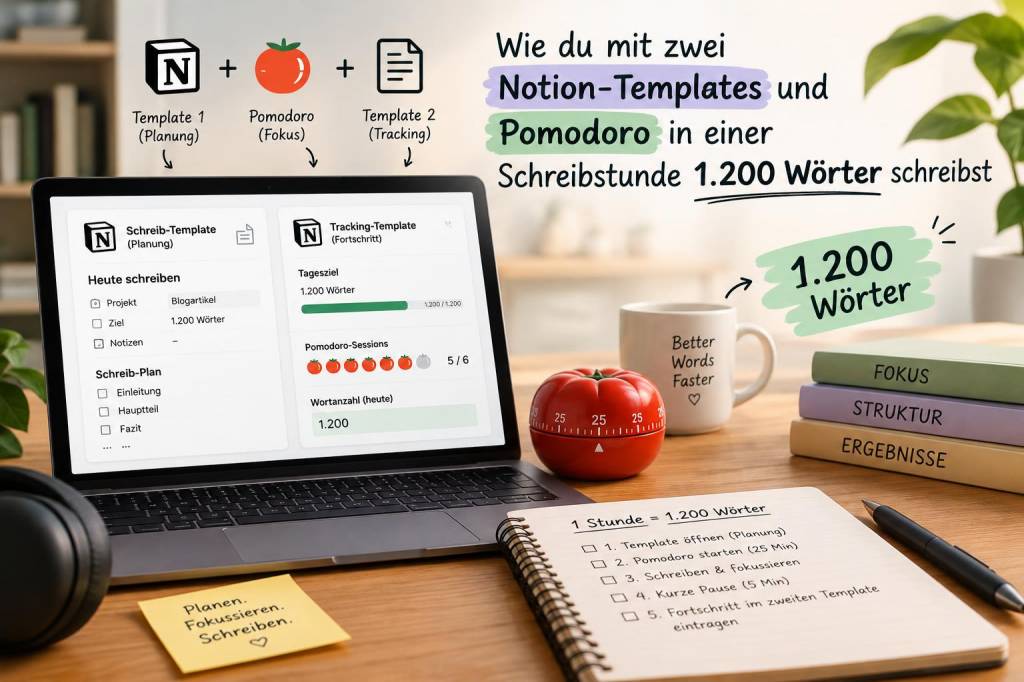 Wie du mit zwei notion‑templates und pomodoro in einer schriftstunde 1.200 wörter schreibst